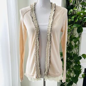Banana Republic Soft Pink Ruffle Trim Lightweight Open Cardigan Sweater Boho - S